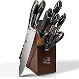 Premium 8-Piece German High Carbon Stainless Steel Kitchen Knives Set with Rubber Wood Block, Professional Double Forged Full