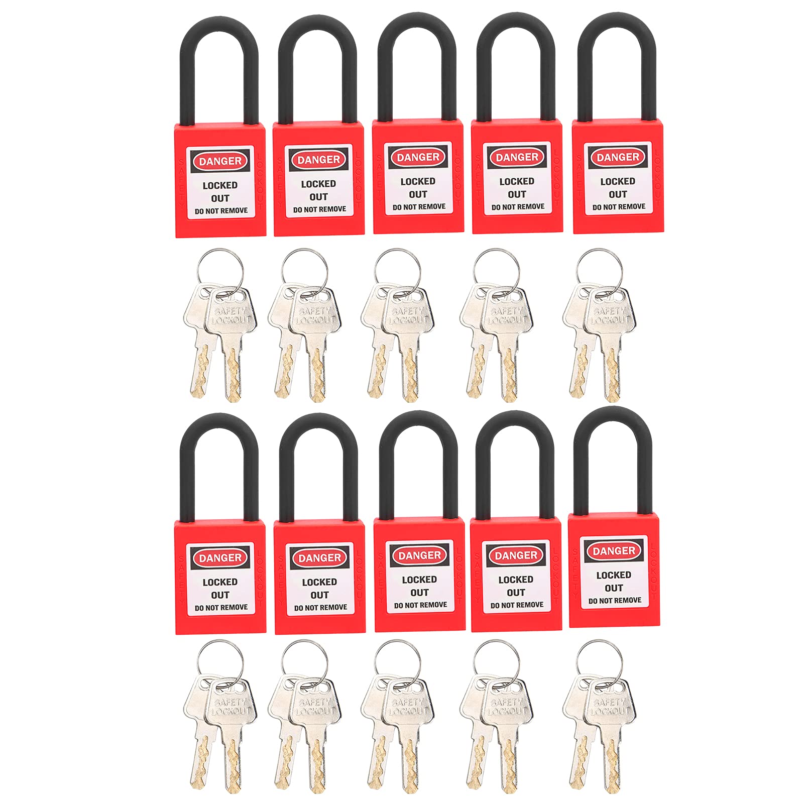 10 Sets Safety Lockout Padlocks with Keys Outdoor, 2 Key Per, 38mm Nylon Engineered Dustproof Security Lock Out Kit for Electricians Lock Out Tag Out(red)