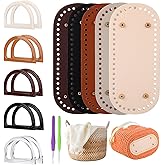 5 Pcs Purse Bottoms for Crochet Bags, Purse Making Supplies with 10 D Shape Handles 2 Crochet Hooks 5 Colors PU Leather Bag Bases for DIY Knitting Crafts Handbag Tote Shoulder Bag Making