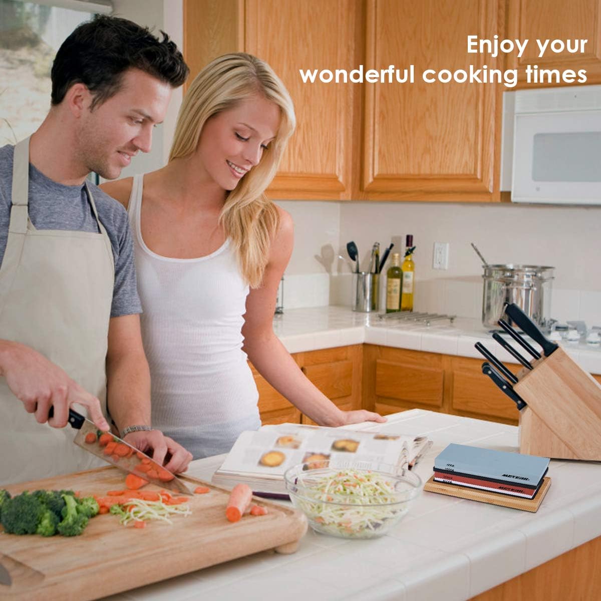 Sharpening Stone Set, Meterk Whetstone 4 Side Grit 400/1000 3000/8000 Knife Sharpening Kit with Bamboo Base, Non-Slip Rubber Base and Angle Guide: Kitchen & Dining