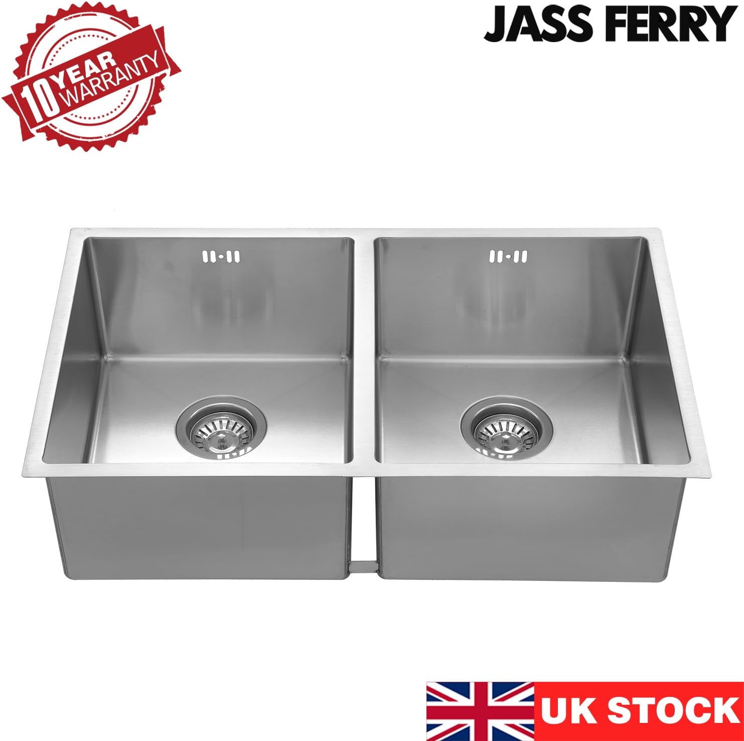 JASSFERRY Kitchen Sink Undermount Handmade Design 1.2mm Thickness Square Stainless Steel Double 2 Bowl with Waste Pipes, 745 X 440 mm - Image 5