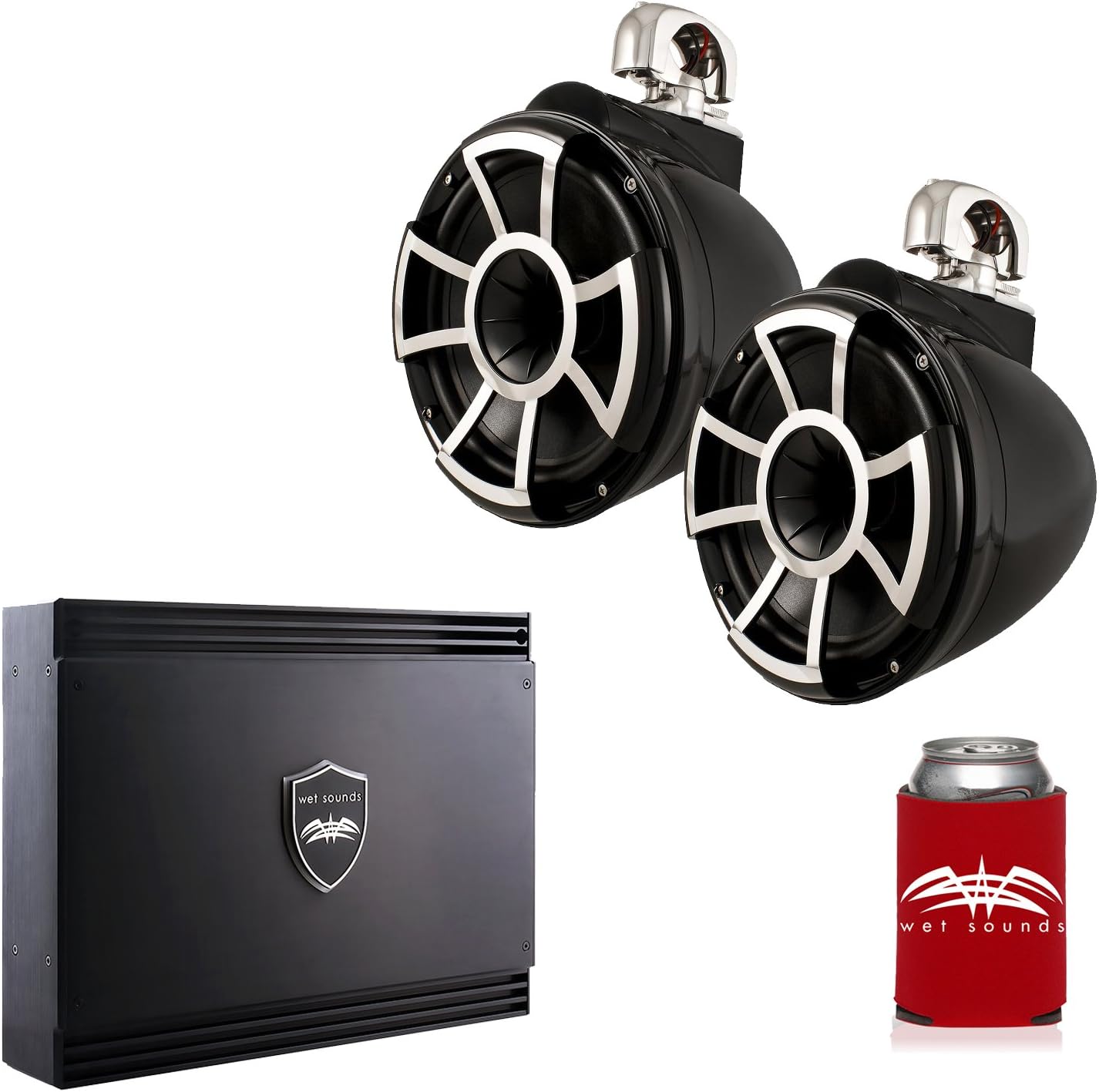 Wet Sounds REV10B-SC Black REV 10 Swivel Clamp Tower Speakers SD2 1250 Watt 2-Channel Amplifier
