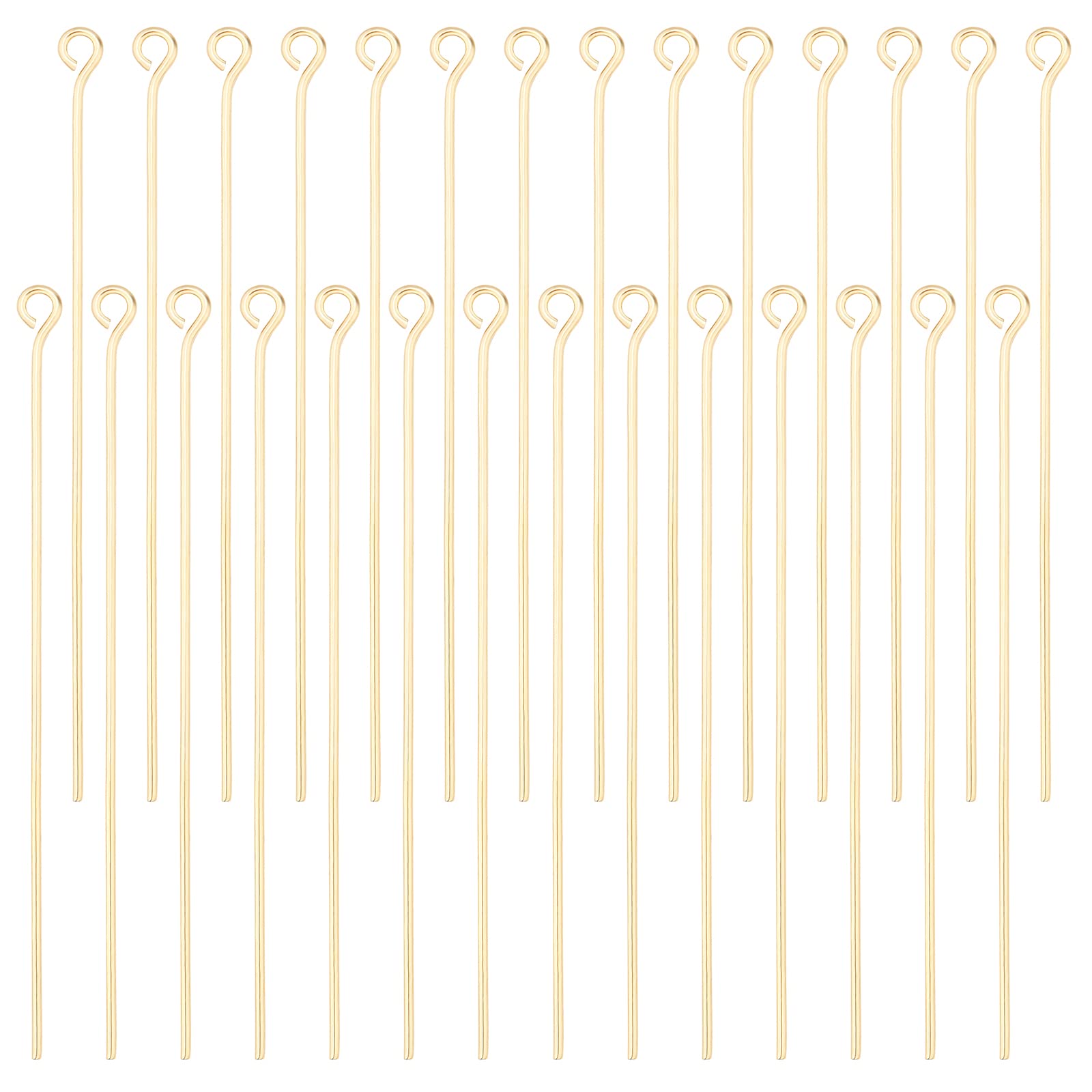 Beebeecraft 100Pcs/Box Open Eye Pins 18K Gold Plated Earring Head Pins 50mm Jewelry Making Findings for Charm Beads DIY Jewellery Making, Hole: 1.5mm