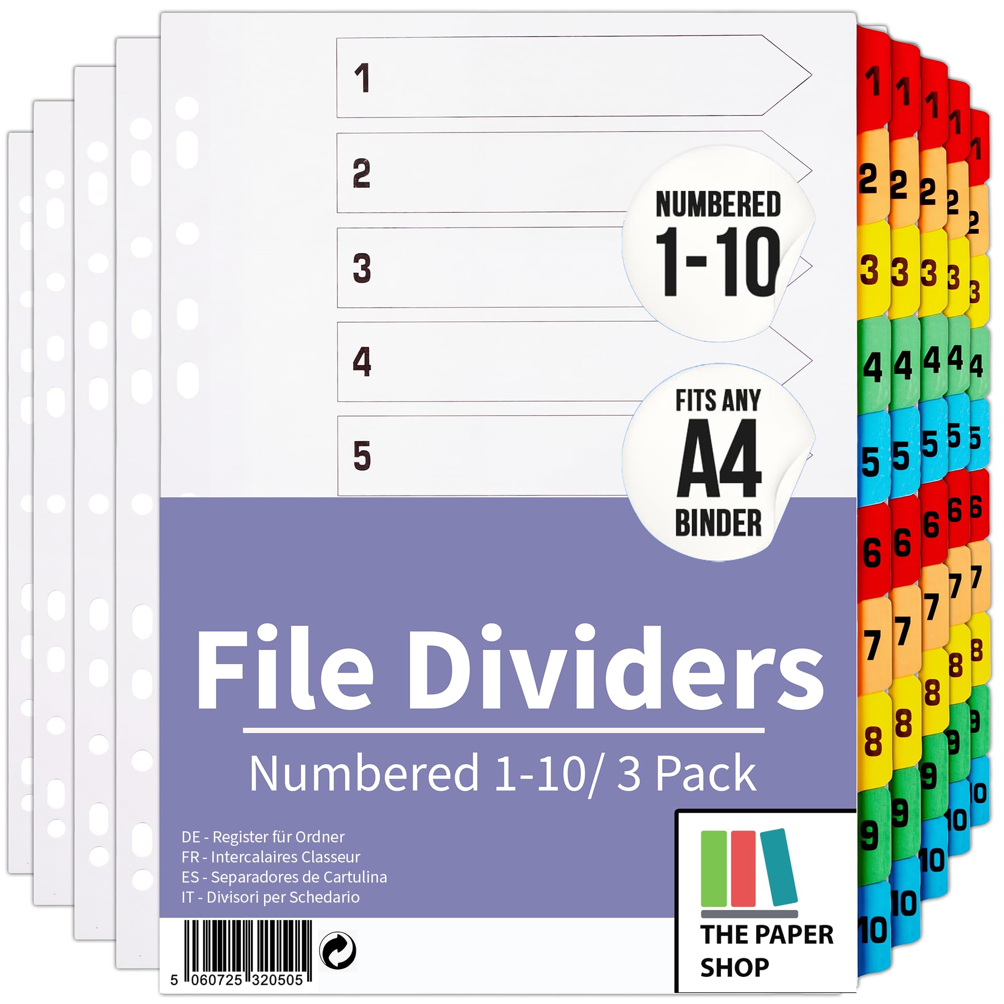 File Dividers A4, 10 Part Folder Dividers for Ring Binders & Lever Arch Files, Binder & Subject Dividers (3 Pack)