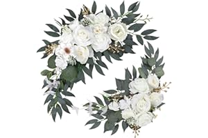 Wilupry Wedding Arch Flowers for Wedding Welcome Sign, 2PCS Artificial Flower Floral Swag for Decoration Ceremony Reception Backdrop Party Aisle (White)