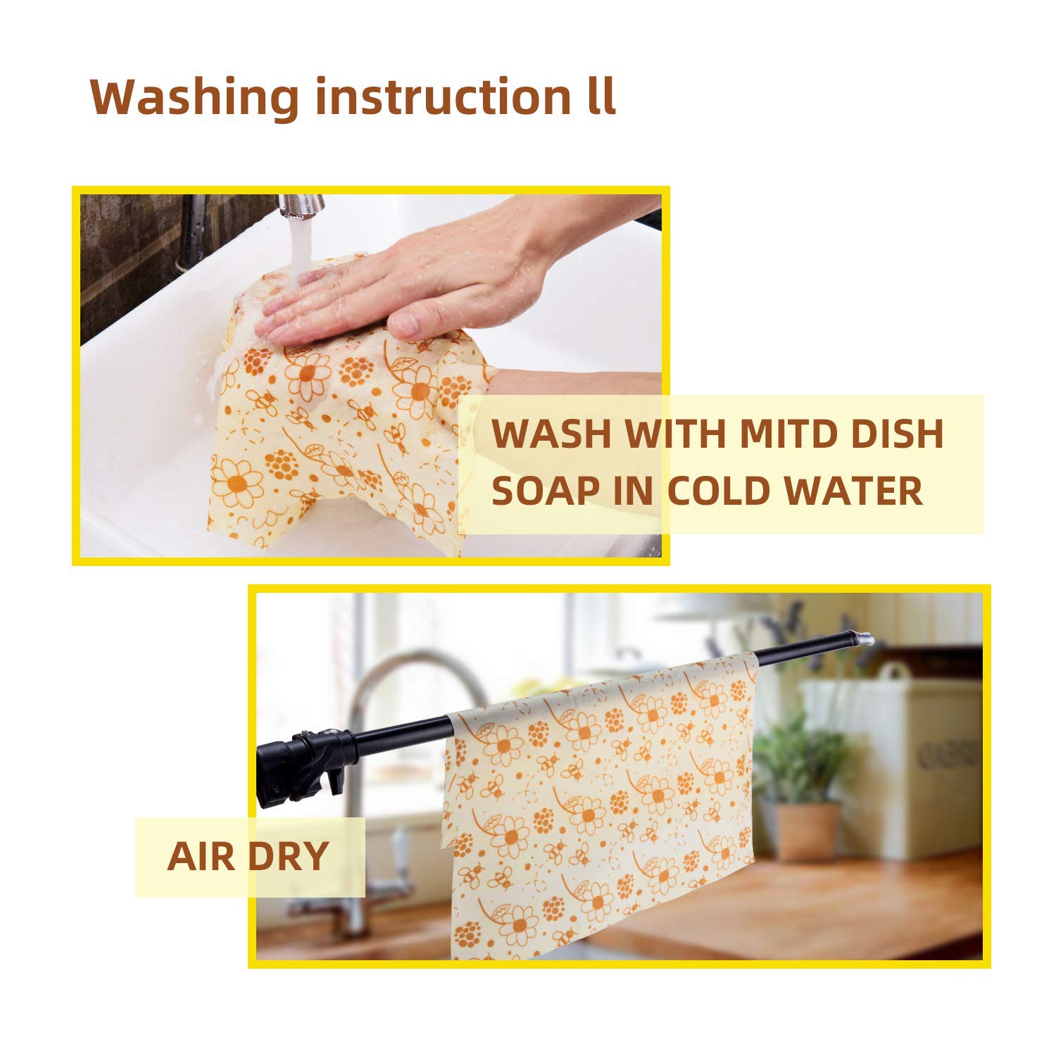 POWERbeast Beeswax Wrap Reusable Organic Beeswax Food Packaging Eco Friendly, Zero Waste, Alternative to Cling Film, Washable Reusable Wax Food Wrap - Set of 3 (Large, Medium, Small)