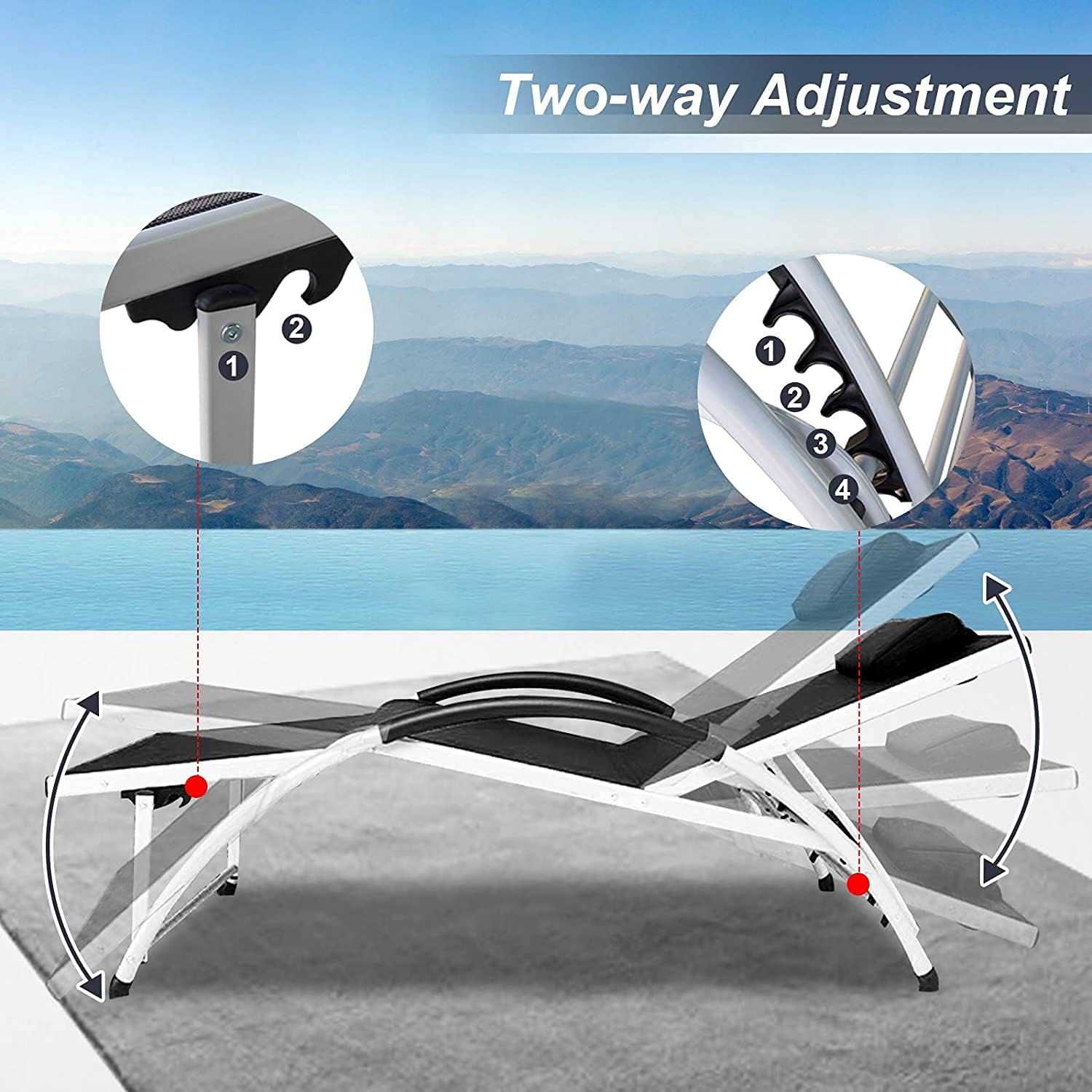 Seaipen Chaise Lounge Chair Outdoor with Head Pillow Set of 2, Patio Lounge Chair, 2021 Material Innovation and Upgrade，Waterproof, Sit-up Function : Garden & Outdoor