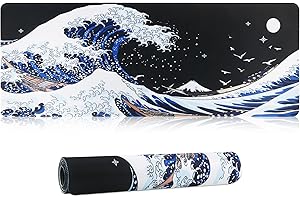 HoYiXi Gaming Mouse Pad Extra Large Computer Keyboard Mouse Mat Soft Smooth Surface and Anti-Slip Rubber Base Soft Cloth XXL Mouse Pad 800 x 300 x 3 MM - Waves