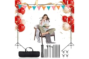 Maxztill New Upgrade Backdrop Stand 8.5x10ft(2.6x3m) Photo Backdrop Stand Kit Adjustable Heavy Duty Backgound Stand with 4 Backdrop Clamps and Carrying Bag for Parties Wedding Photography Decoration