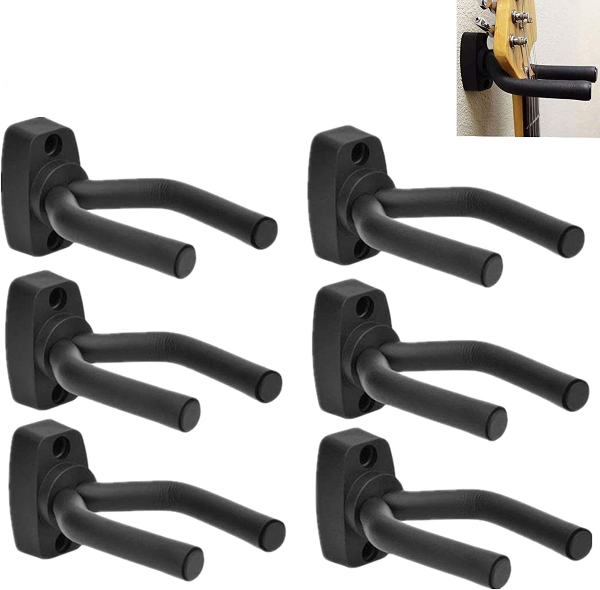 CAIHONG Guitar Wall Mount 6 Pack, Guitar Wall Hangers Hook Bracket Holder Stand Display with Screws - Easy to Install - Fits All Size Guitars, Bass, Mandolin, Banjo, Ukulele