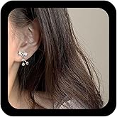Xduargs Boho Rhinestone Bow Earrings Vintage Cherry Drop Earrings Silver Tiny Crystal Bow Stud Earrings Shiny Cz Paved Bow Knot Earrings Jewelry for Women