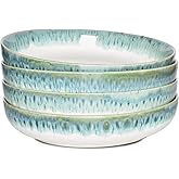Bosmarlin Stoneware Large Pasta Bowls, 40 Oz, Set of 4, Big Salad Bowls, Microwave and Dishwasher Safe (Light Turquoise Green, 9.3 in)