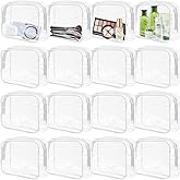GONITYOU 16 Pieces Clear Makeup Bags Bulk, TSA Approved Toiletry Bags Travel Pouch, Waterproof PVC Plastic Small Clear Cosmetic Bags with Zipper for Organizing (White Border)
