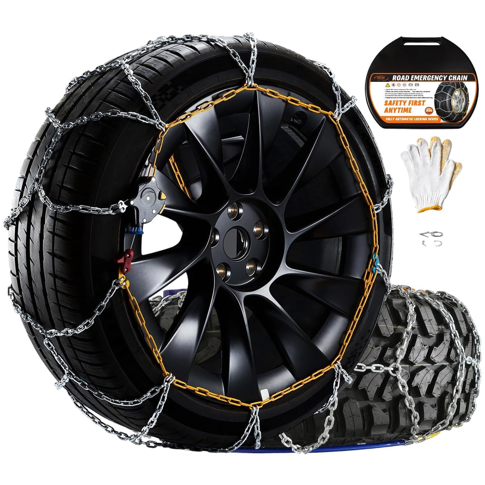 Photo 1 of DEDC Tire Chains for SUV Car Light Truck Snow Chains 1 Min Quick Fit Easy Chainsaw Reusable Universal Emergency Traction Chain Tire Width 265 275 285 295 305 315 - Set of 2 MS1621