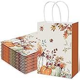 JarThenaAMCS 24Pcs Fall Gift Bags with Handle Autumn Pumpkin Leaves Treat Goodie Bag Rustic Orange Paper Party Favor Bag for Harvest Thanksgiving Baby Shower Birthday Party Favors Supplies