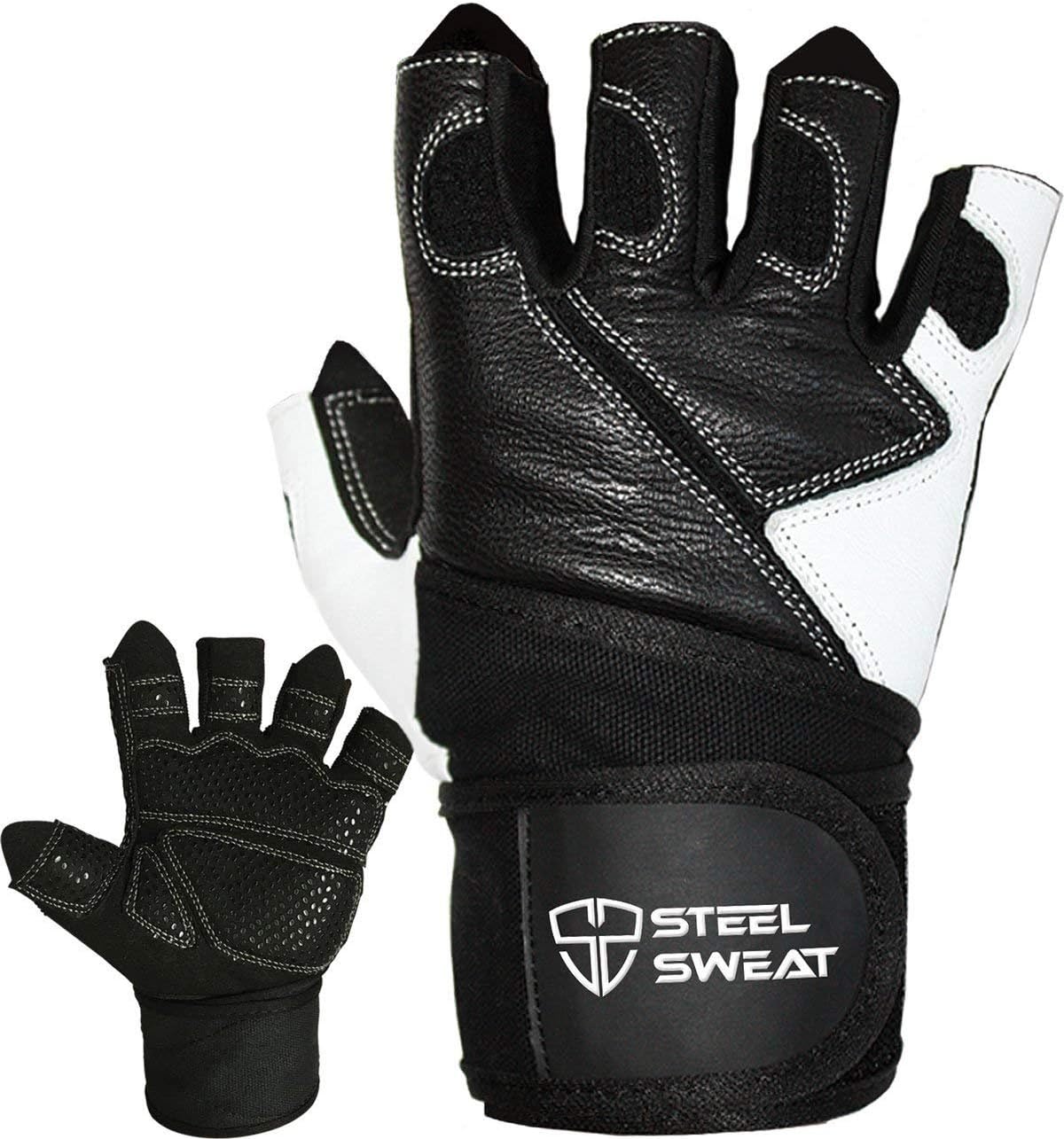 Steel Sweat Weightlifting Gloves - 18 inch Wrist Wrap Support for Workout, Gym and Fitness Training - Best for Men and Women Who Love Weight Lifting - Leather ZED