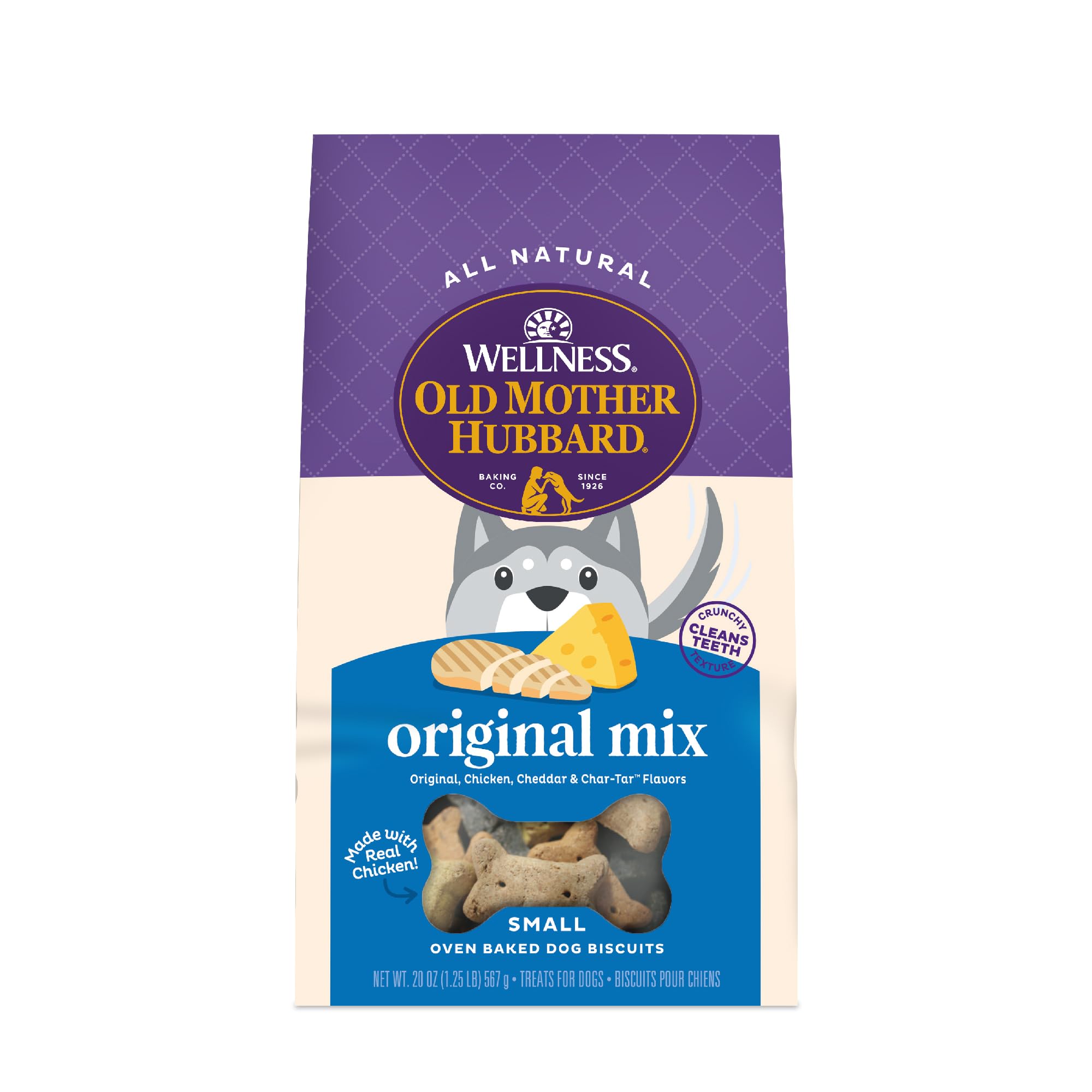 Old Mother Hubbard Wellness Original Mix Dog Biscuits, Natural, Training Treats, Four Flavors, Small Size, (20 Ounce Bag)
