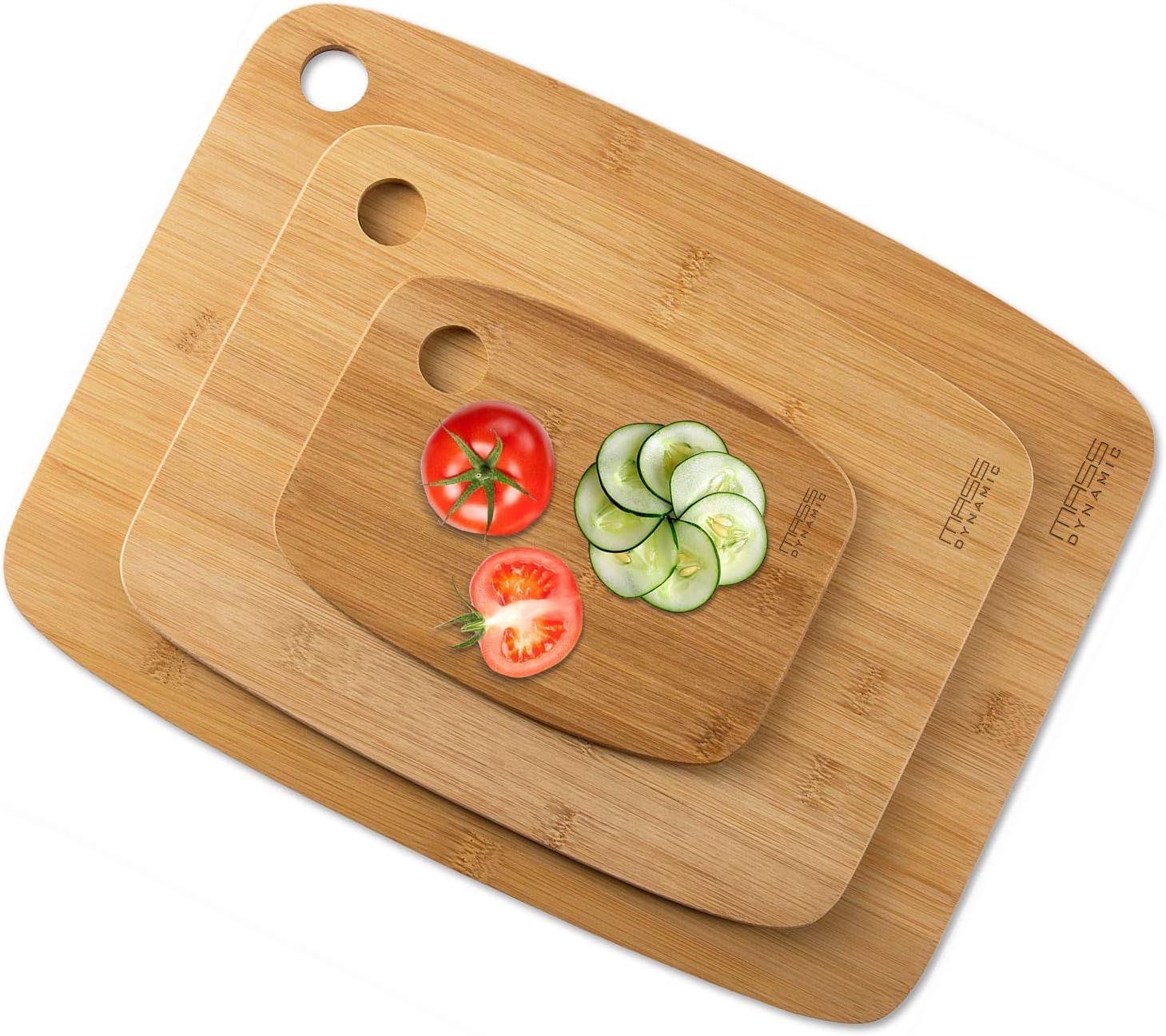 Set of 3 Bamboo Wooden Chopping Boards - Cutting Board Set for Meat, Vegetables, Cheese & Bread - MASS DYNAMIC