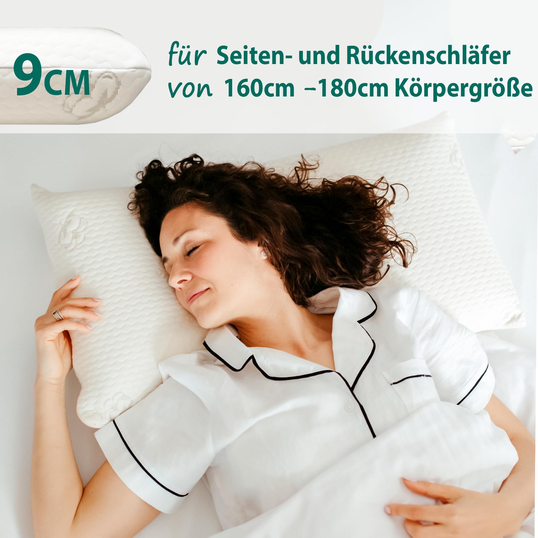 KNERST® Nackenkissen - Orthopädisches Kissen für ultimativen Komfort in jeder Schlafposition - Nackenstützkissen - Memory Foam Kissen - ergonomisches Kopfkissen [Höhe 9cm] - für Bezüge 40x80cm 2