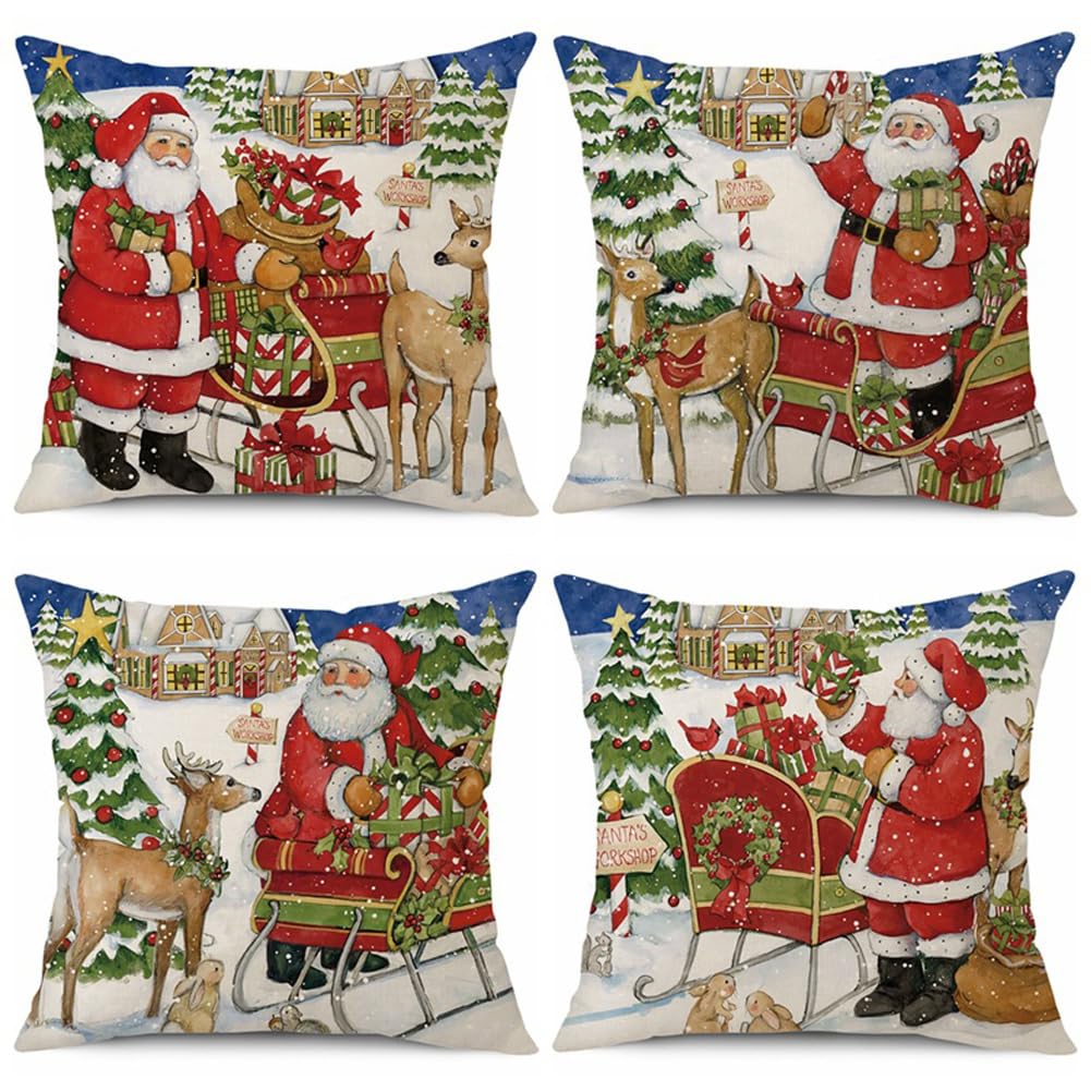 Christmas Cushion Covers Set of 4 Red Green Blue Xmas Pillow Cases 45x45 cm Soft Polyester Square Santa Claus Decorative Throw Pillow Covers 18x18 inches for Bedroom Living Room Sofa Couch Bed Decor — image 1