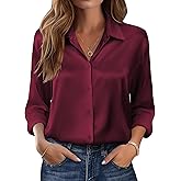 Zeagoo Womens Tops Long Sleeve Satin Silk Button Down Shirts Casual Business Dressy Blouses Fall Clothes