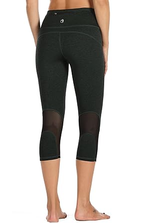 icyzone Damen Sport Mesh Leggings - 3/4 Sporthose kurz Training Tights Fitness Capri Yoga Pants