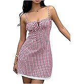 RoseSeek Women's Gingham Summer Dresses Tie Front Cutout A Line Sleeveless Mini Cami Dress Sundress