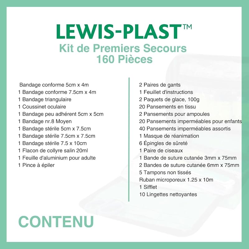 Pièces de premiers soins de la trousse de premiers soins plastiques 160 pièces - composant de kit de sauvetage de haute qualité avec normes européennes