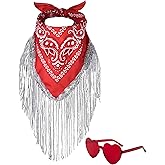 JIANGLAI Fringe Rhinestone Bandana with Heart Sunglasses, Disco Cowgirl Bachelorette