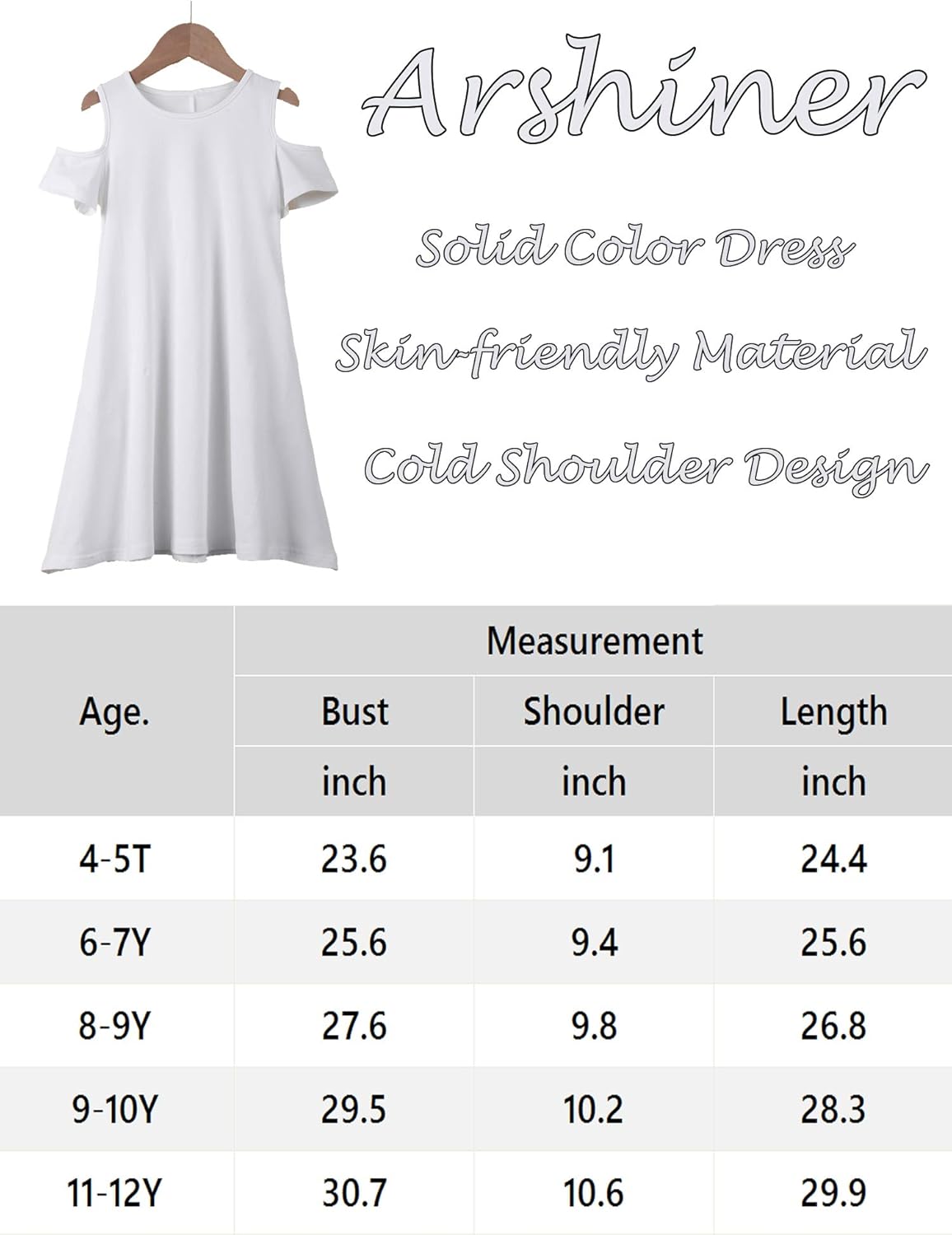 Arshiner Girls Summer Dress Short Sleeve Cold Shoulder Solid Color Swing Casual Dresses with Pockets: Clothing