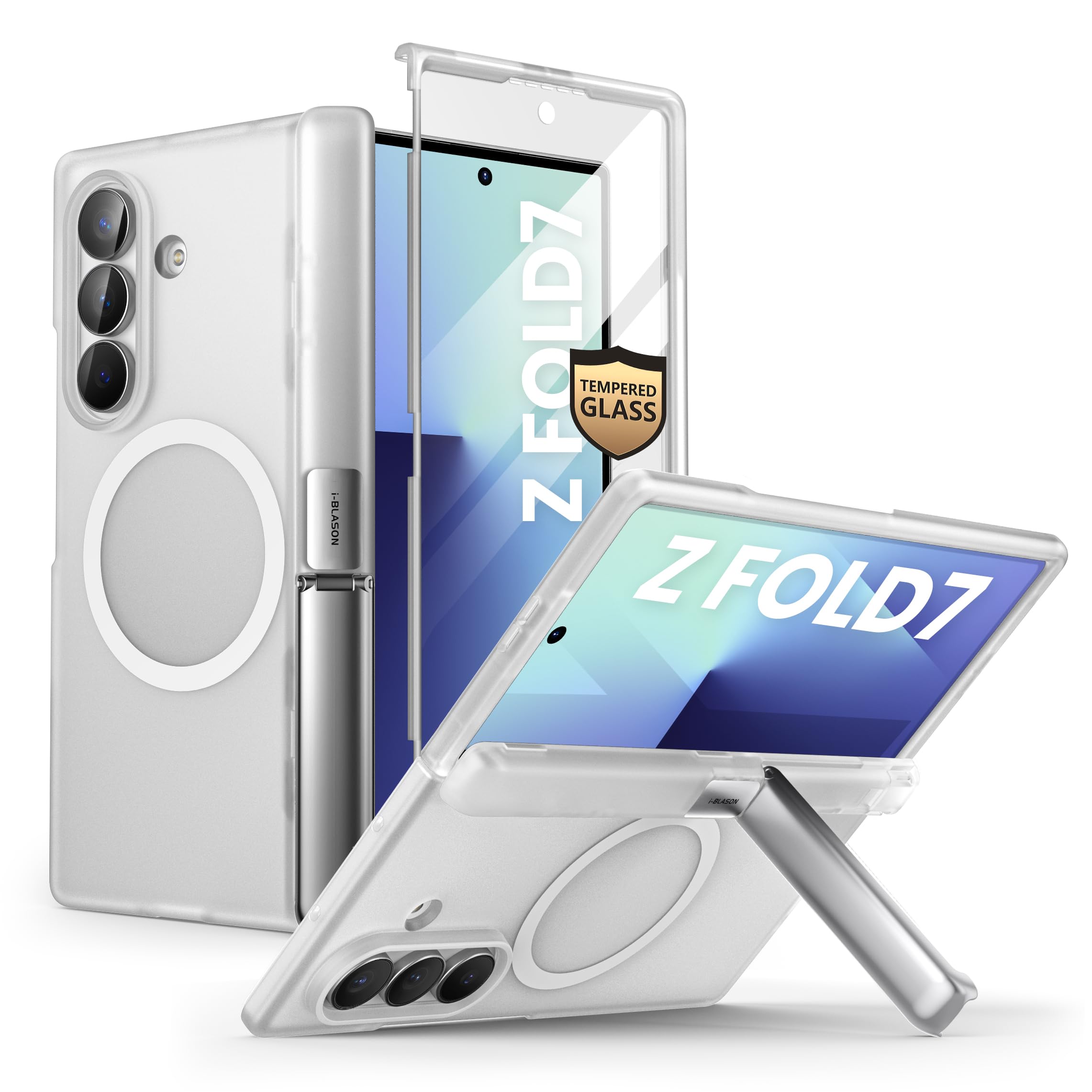 Photo 1 of i-Blason for Samsung Galaxy Z Fold 7 Case with Stand [9H+ Tempered Glass Screen Protector] [Compatible with MagSafe] [Hinge Protection & Kickstand] Full-Body Protective Case for Z Fold 7 (Frost Clear)
