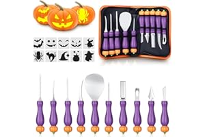 NACIMAX 10 Piece Professional Halloween Pumpkin Carving Kit with Stencils, Heavy Duty Stainless Steel Pumpkin Carving Tools K