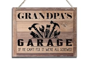 BQL Rustic Wood Sign, Father's Day Gift, Grandpa's Gift, Decor Hanging Wood Sign, 8X10inch, Printed Wood Wall Art Sign, Grandpa's Garage, If He Can't Fix It We're All Screwed
