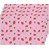 Strawberry Placemats Set of 4, Washable Heat Resistant Placemats Kitchen Table Mats,12x18 Inch Place Mats for Home Restaurant Farmhouse, Indoor Outdoor Party Table Decoration -A09