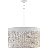 Capital Lighting 343942HW Tallulah Handcrafted Mango Wood and Water Hyacinth Drum Pendant Ceiling Light Fixture, 4-Light 400 