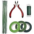 Menecor Floral Arrangement Kit - DIY Bouquet Making Tools - 24 Gauge Stem & Paddle Wire, Wire Cutter, Tapes