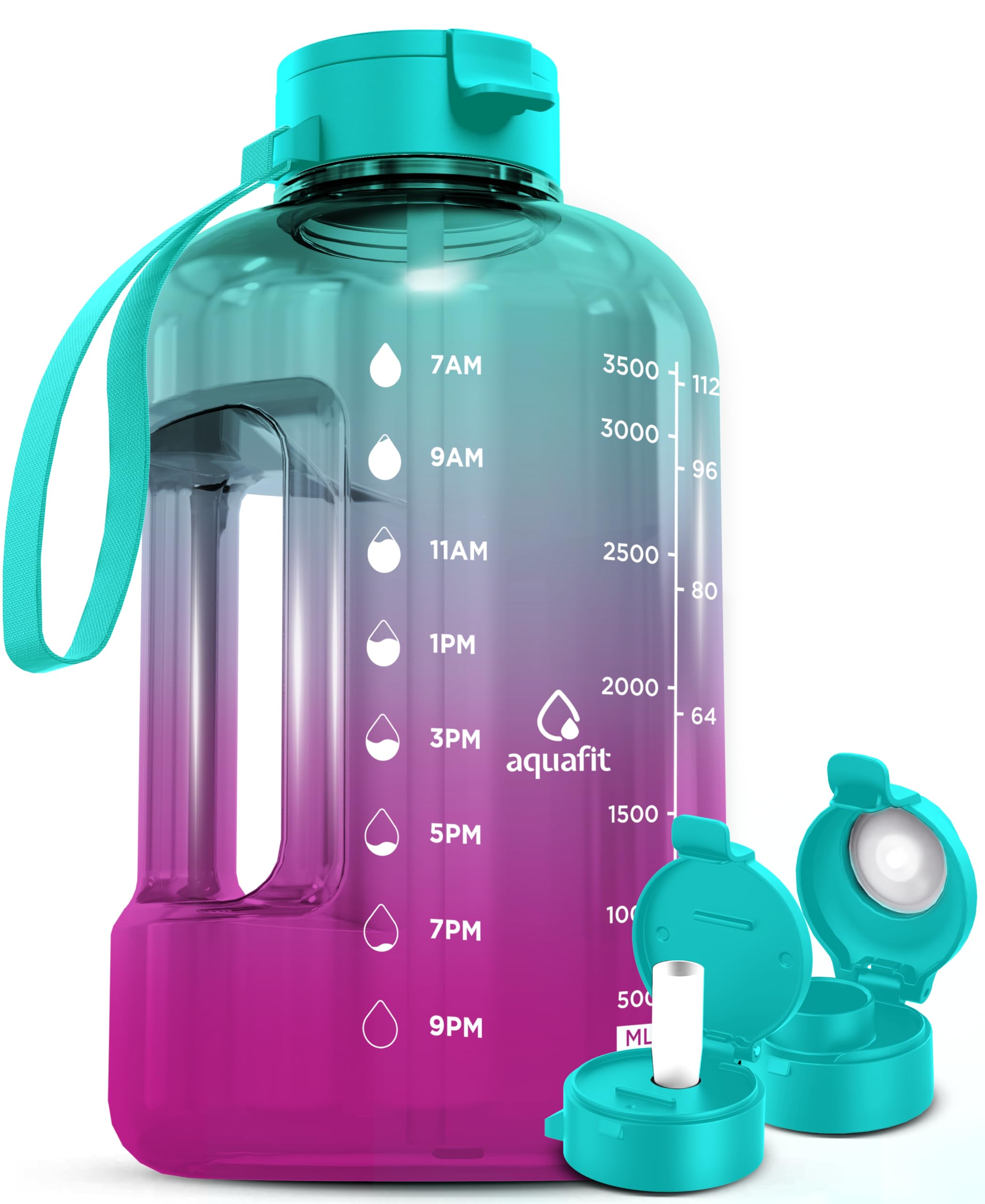 Photo 1 of AQUAFIT 1 Gallon Water Bottle with Time Marker - Straw & Chug Lid - BPA Free Big Water Bottle with Straw - Gym Water Bottle with Handle - Gallon Water Jug (128 Ounces, Galaxy)