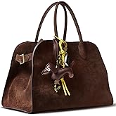 Kurava Purely Hand-Sewn Luxury Faux Suede Leather Tote Bag, 15” & 17” HOBO bag for women, Travel Handbag with a Mini Dog