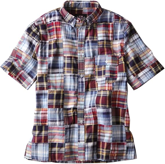 Amazon ヘリンボーン クラブ Herringbone Club パッチワーク マドラスチェック シャツ 半袖 メンズ 男性用 ネイビー M セール対象 シャツ 通販