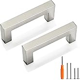 Redunest Cabinet Pulls Brushed Nickel Cabinet Handles Square Drawer Pulls, 10 Pack 3 Inch Stainless Steel Kitchen Door Cupboard Cabinet Handles, Cabinet Hardware Drawer Handles, 76mm Hole Centers