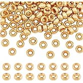 PH PandaHall 150pcs 18K Gold Spacer Beads, 5mm Flat Round Heishi Beads Rondelle Disc Bead Loose Bead Metal Spacers for Summer Stackable Necklace Bracelet Jewelry Making DIY Craft