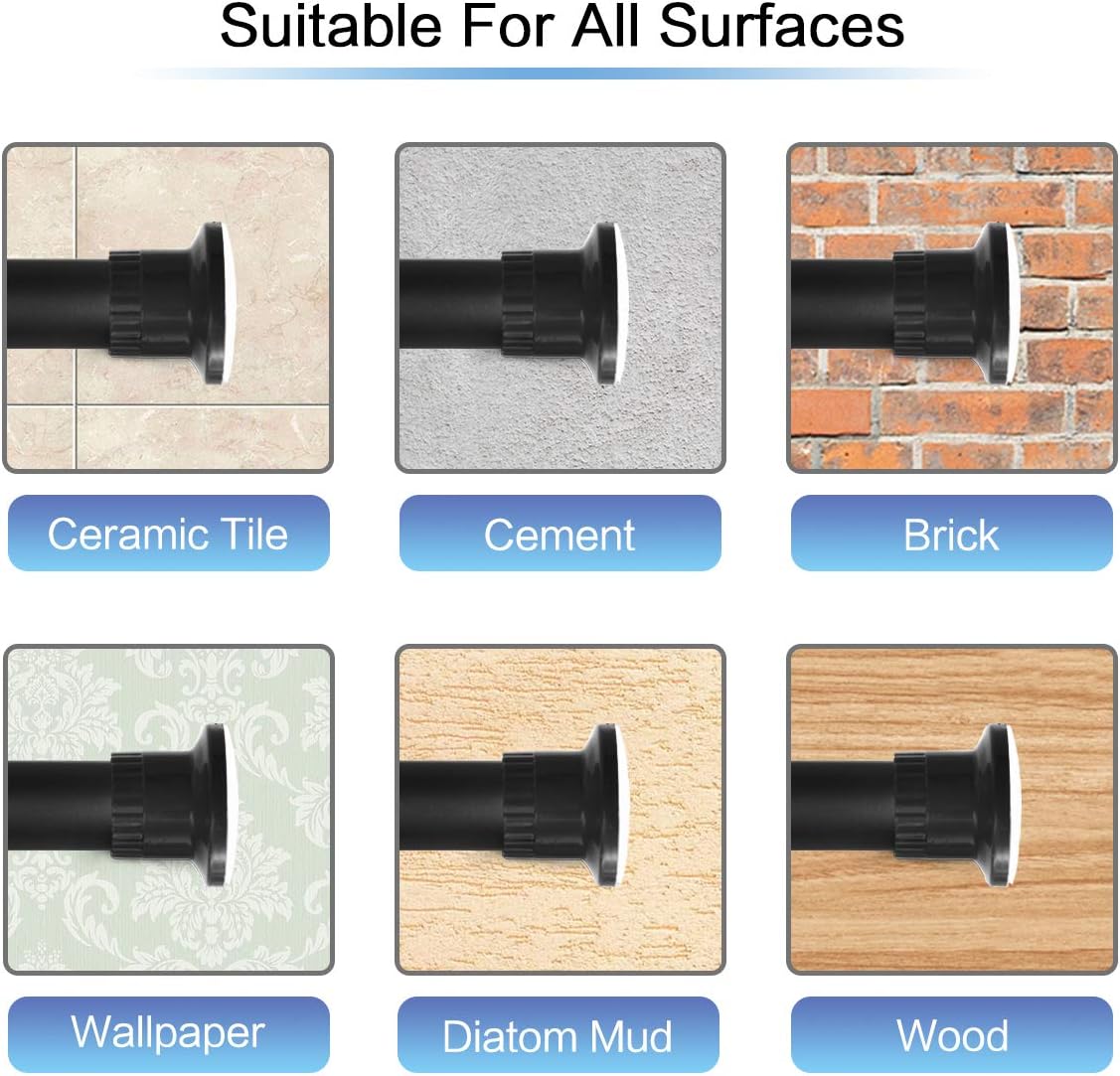 Moyeno Shower Curtain Rod Tension Rod Adjustable, No Drill Window Curtain Rod, Tension Curtain Rod Expandable Room Divider Blackout, Extra Long for Outdoor, Living Room - Black - 28-43 Inches: Home & Kitchen