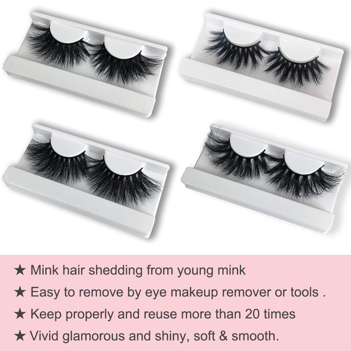 mikiwi 25mm Mink Lashes, Fluffy Volume Mink Eyelashes, Real 5D Mink Lashes Bulk, Dramatic Long 25mm Eyelashe, Wholesale Mink lashes, Pack of 4