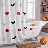 Mindsoft Halloween Ghost Shower Curtain Bathroom Decor | 72 x 72 Inch Cotton Fabric with 12 Hooks , Cute Spooky Cute Design, Tassel Fringe Trim for Bathroom Bathtub Vintage Decor
