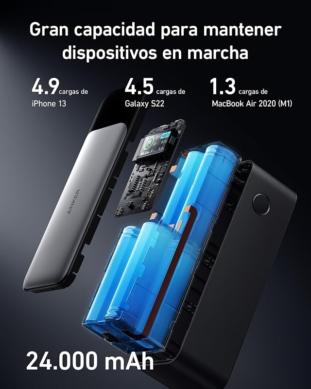 Anker power bank quick charge 737, carregador portátil de 24.000 mah com 3 portas, 140 w, compatível com iphone série 15, samsung, macbook, etc.