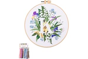 artcici Embroidery Kits Plant Flower Leaf English Letter Patterns for Beginners Adults, Full Range Embroidery Starter Kits Cross Stitch Needlework Supplies (Letter K)