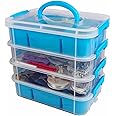 Bins & Things Multi-Compartment Stackable Craft Storage Box with Dividers - Plastic Nail Polish Organizer, Storage Containers for Beads, Sewing Supplies, Art Organizers and Storage - Blue