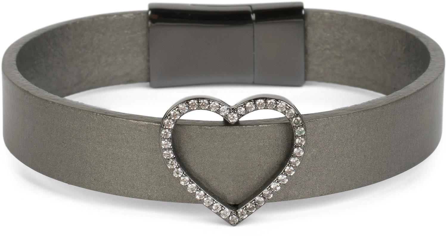 styleBREAKER bracelet with heart decorative element set in rhinestone, magnetic closure, wrap bracelet, ladies 05040111, color:Silver Grey