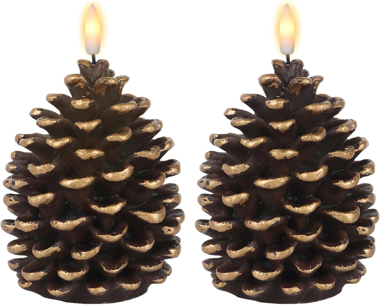 Paintings - DRomance Flameless Pinecone Candles Battery Operated with 6 Hour Timer Set of 2 Real Brown Wax 3D Wick LED Flickering Pillar Candles Christmas Holiday Decor(Gold, 3.5 x 6 Inch)