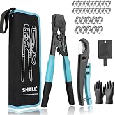 SHALL Pex Crimping Clamp Cinch Tool and Pipe Hose Cutter, Pipe Fitting Crimper Tool Kit Meets ASTM F2098 for 3/8" to 1" Stainless Steel Clamps Including 20pcs 1/2", 10pcs 3/4" Clamps With Storage Bag